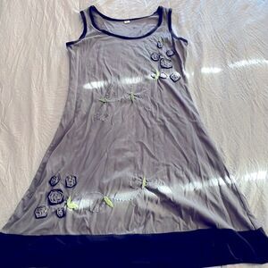 East Meets West Gray Floral Embroidered Tank Dress Nepal Made Boho Size S